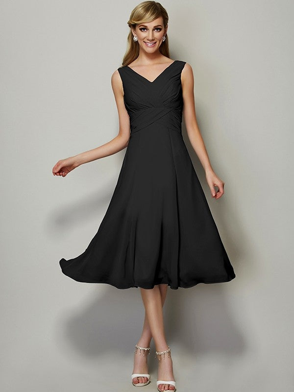 V-Neck Elegant Sleeveless Pleats Short Chiffon Bridesmaid Dresses