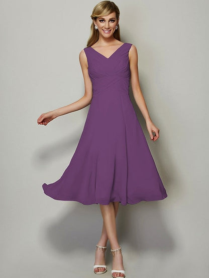 V-Neck Elegant Sleeveless Pleats Short Chiffon Bridesmaid Dresses