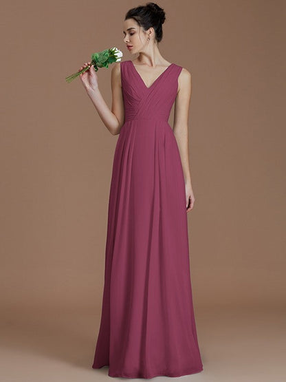 V-Neck Elegant Sleeveless Ruched Chiffon Bridesmaid Dresses