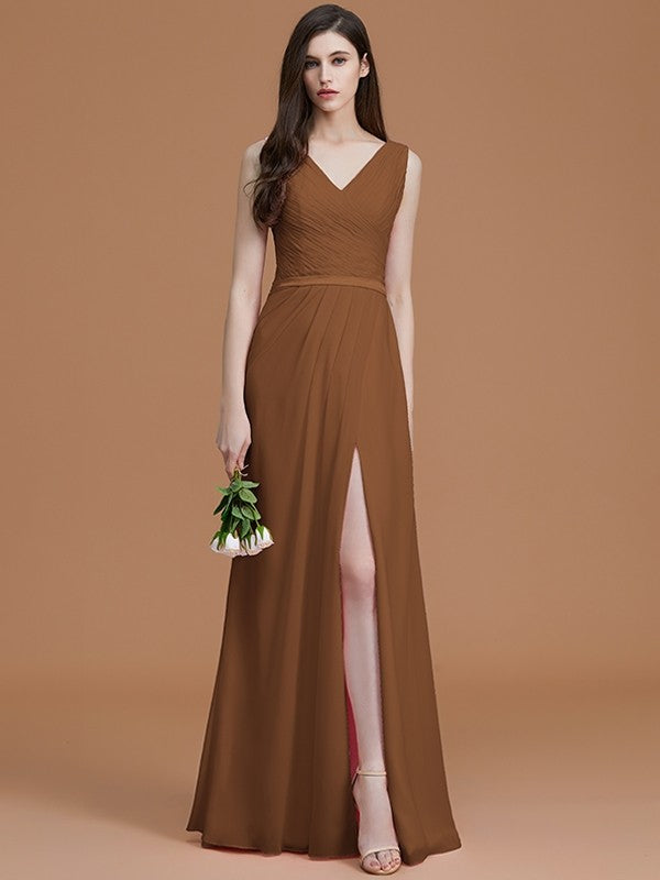 V-Neck Elegant Sleeveless Ruched Chiffon Bridesmaid Dresses