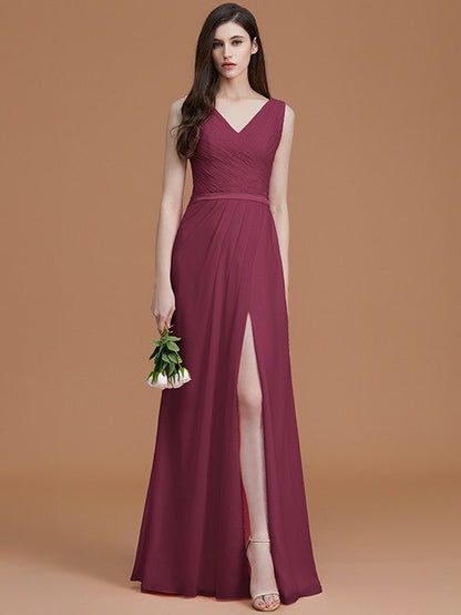 V-Neck Elegant Sleeveless Ruched Chiffon Bridesmaid Dresses