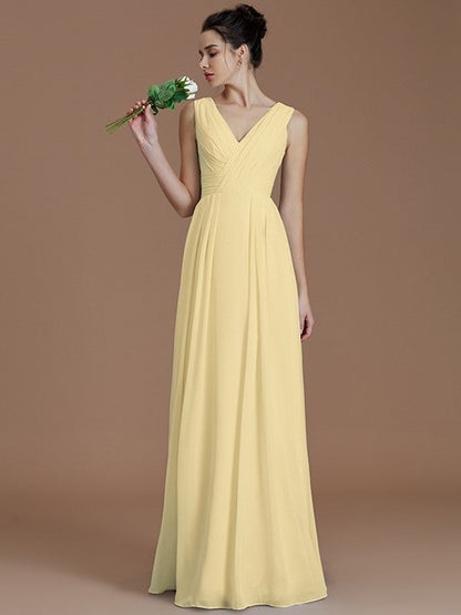 V-Neck Elegant Sleeveless Ruched Chiffon Bridesmaid Dresses