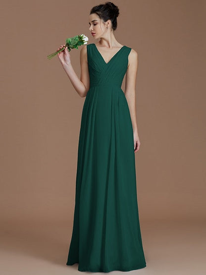 V-Neck Elegant Sleeveless Ruched Chiffon Bridesmaid Dresses