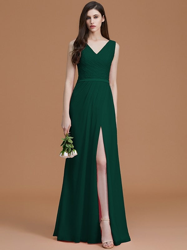 V-Neck Elegant Sleeveless Ruched Chiffon Bridesmaid Dresses