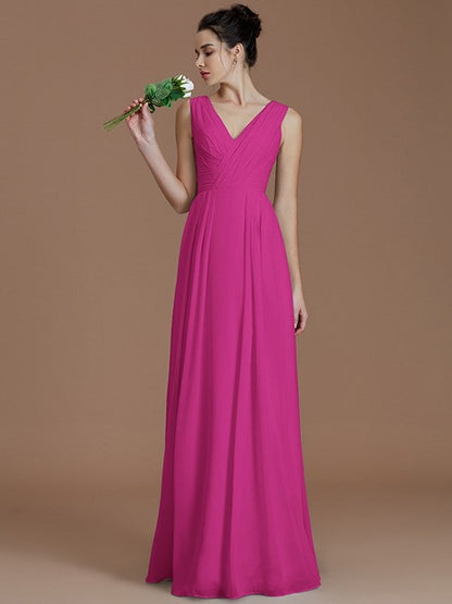 V-Neck Elegant Sleeveless Ruched Chiffon Bridesmaid Dresses