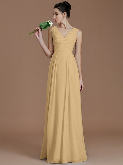 V-Neck Elegant Sleeveless Ruched Chiffon Bridesmaid Dresses