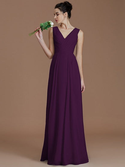 V-Neck Elegant Sleeveless Ruched Chiffon Bridesmaid Dresses