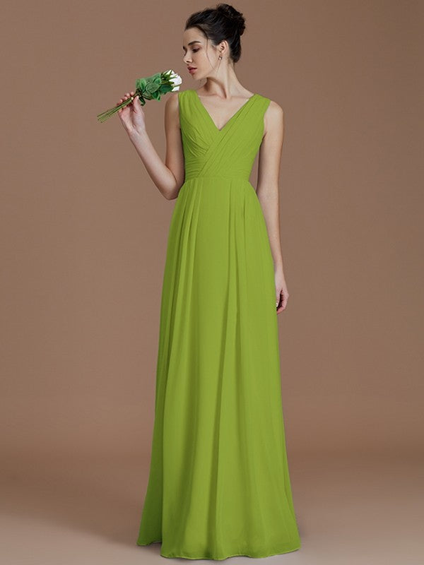 V-Neck Elegant Sleeveless Ruched Chiffon Bridesmaid Dresses