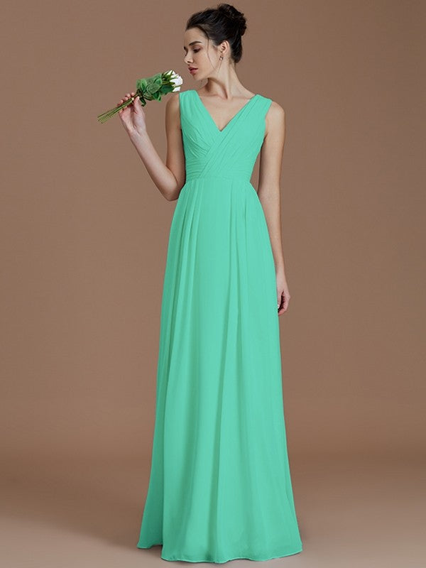 V-Neck Elegant Sleeveless Ruched Chiffon Bridesmaid Dresses