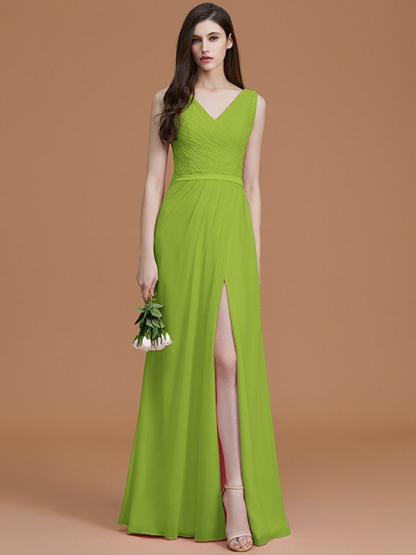 V-Neck Elegant Sleeveless Ruched Chiffon Bridesmaid Dresses