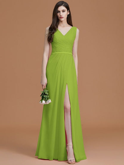 V-Neck Elegant Sleeveless Ruched Chiffon Bridesmaid Dresses