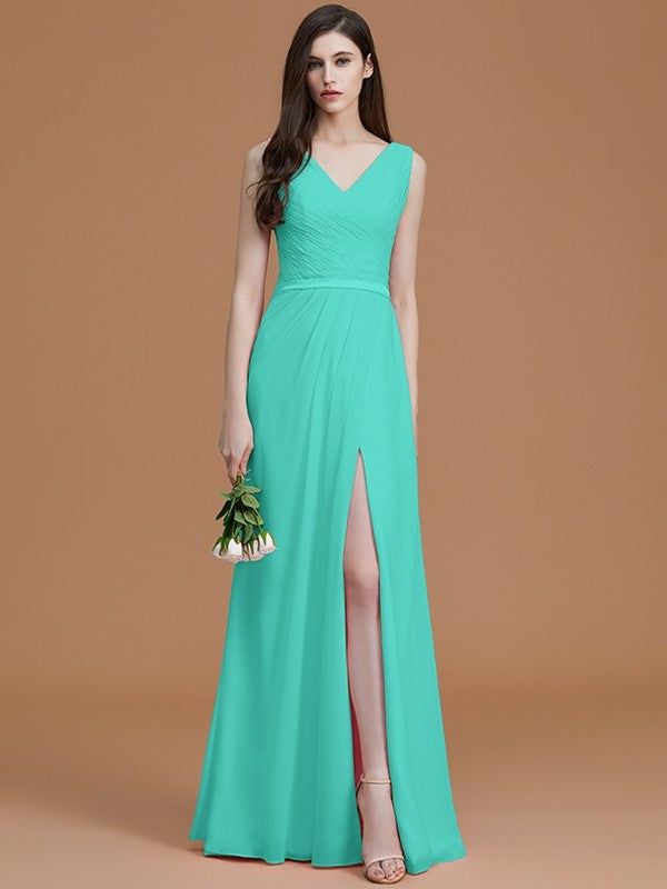 V-Neck Elegant Sleeveless Ruched Chiffon Bridesmaid Dresses