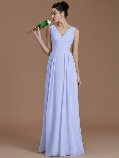 V-Neck Elegant Sleeveless Ruched Chiffon Bridesmaid Dresses