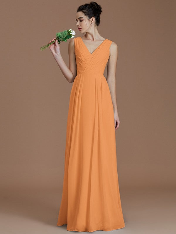 V-Neck Elegant Sleeveless Ruched Chiffon Bridesmaid Dresses