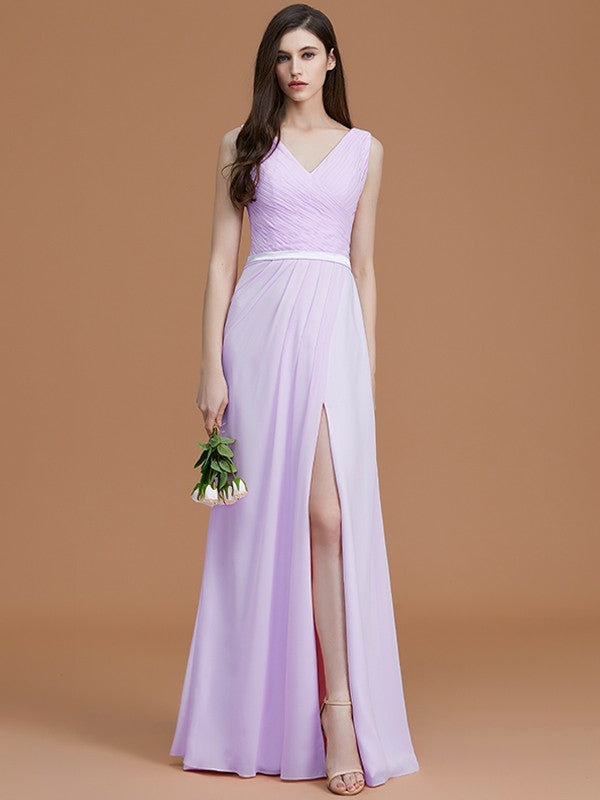 V-Neck Elegant Sleeveless Ruched Chiffon Bridesmaid Dresses