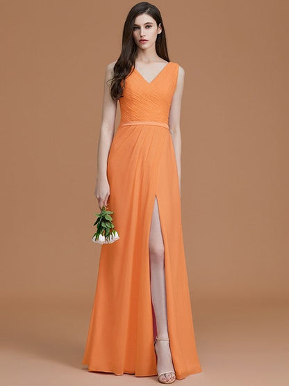 V-Neck Elegant Sleeveless Ruched Chiffon Bridesmaid Dresses