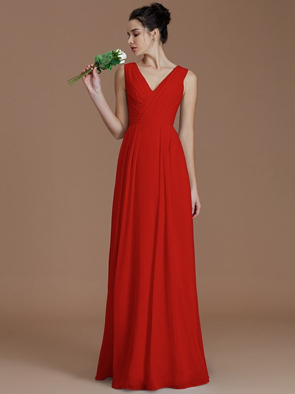 V-Neck Elegant Sleeveless Ruched Chiffon Bridesmaid Dresses