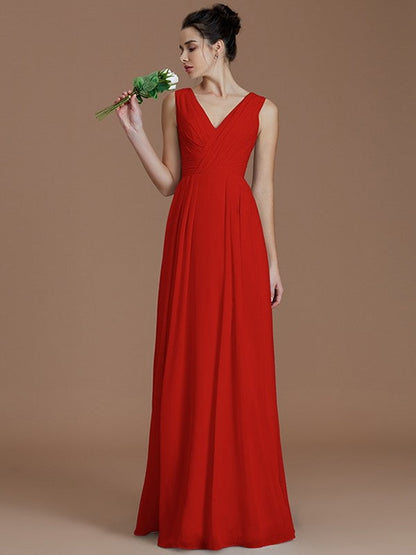 V-Neck Elegant Sleeveless Ruched Chiffon Bridesmaid Dresses