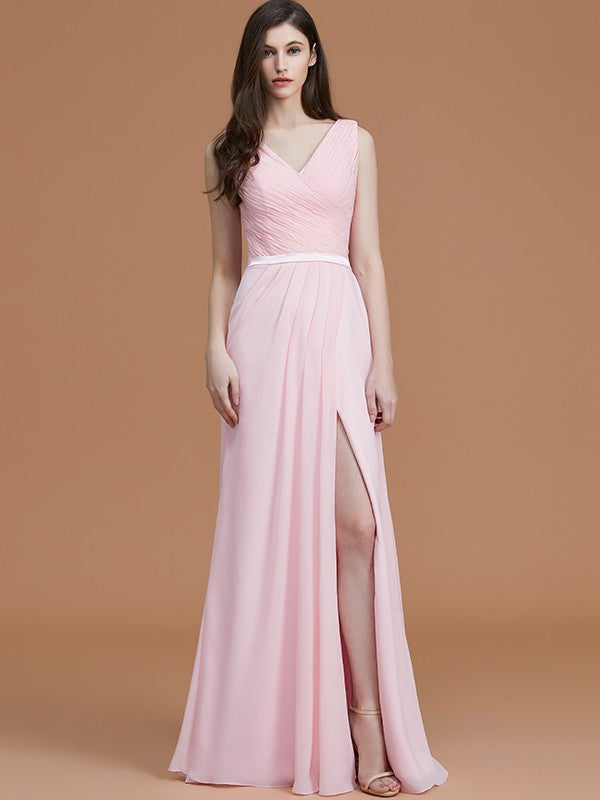 V-Neck Elegant Sleeveless Ruched Chiffon Bridesmaid Dresses