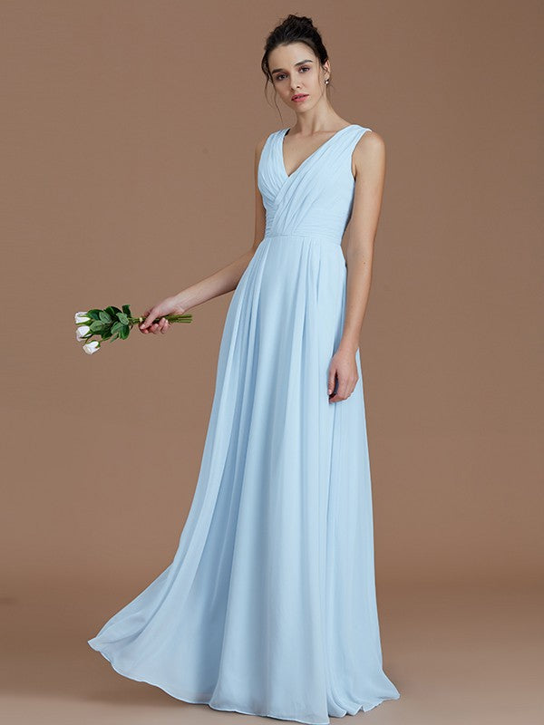 V-Neck Elegant Sleeveless Ruched Chiffon Bridesmaid Dresses