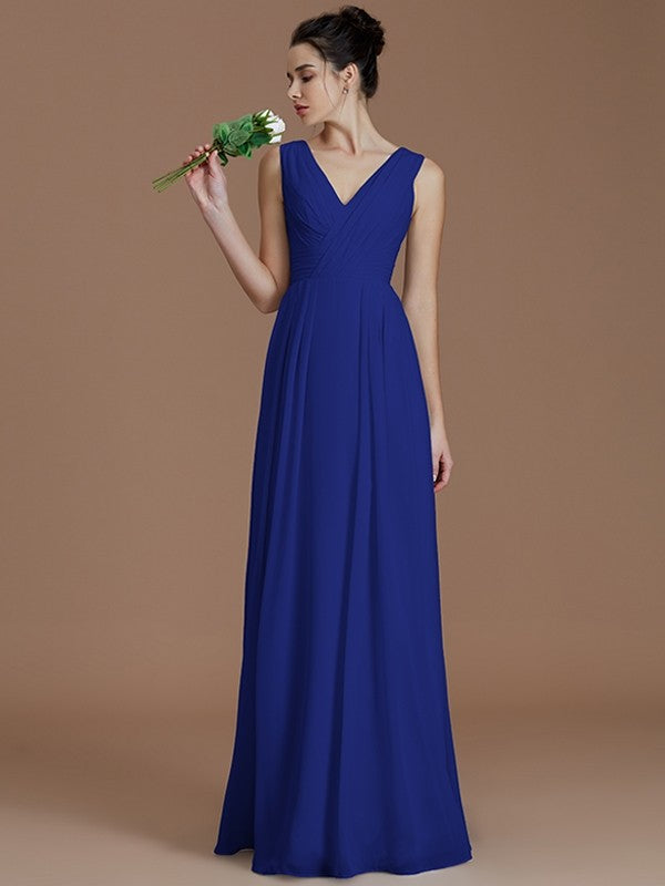 V-Neck Elegant Sleeveless Ruched Chiffon Bridesmaid Dresses