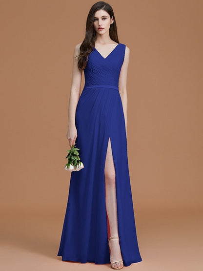 V-Neck Elegant Sleeveless Ruched Chiffon Bridesmaid Dresses