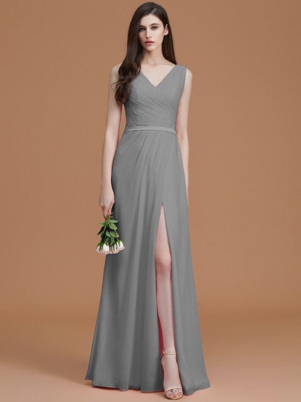 V-Neck Elegant Sleeveless Ruched Chiffon Bridesmaid Dresses