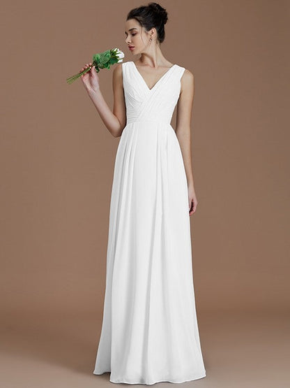 V-Neck Elegant Sleeveless Ruched Chiffon Bridesmaid Dresses