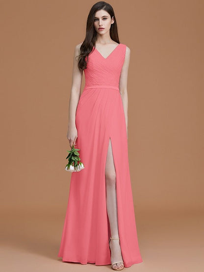 V-Neck Elegant Sleeveless Ruched Chiffon Bridesmaid Dresses