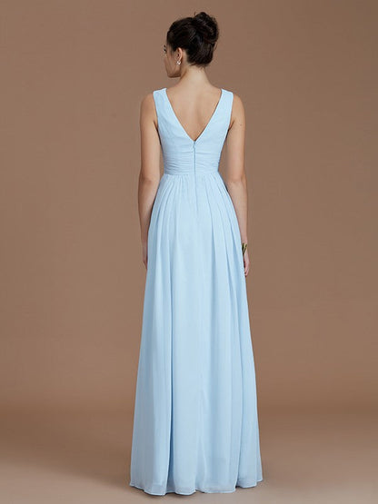 V-Neck Elegant Sleeveless Ruched Chiffon Bridesmaid Dresses