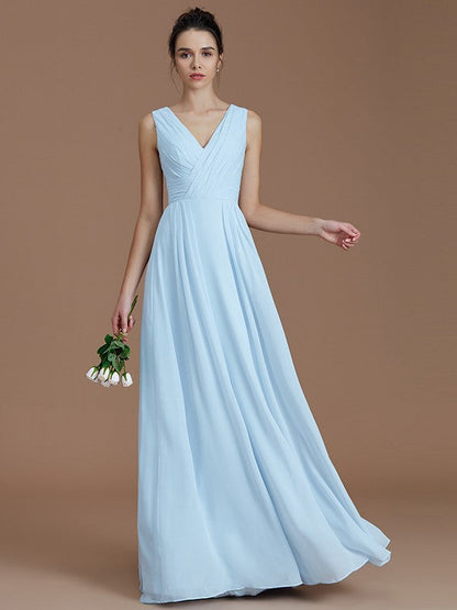 V-Neck Elegant Sleeveless Ruched Chiffon Bridesmaid Dresses