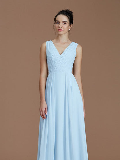 V-Neck Elegant Sleeveless Ruched Chiffon Bridesmaid Dresses