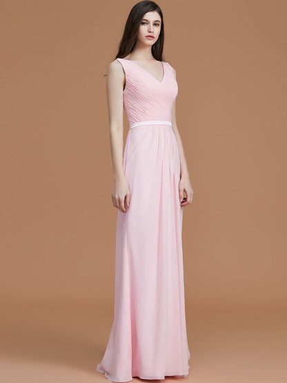 V-Neck Elegant Sleeveless Ruched Chiffon Bridesmaid Dresses