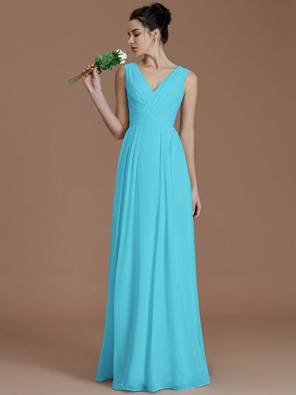 V-Neck Elegant Sleeveless Ruched Chiffon Bridesmaid Dresses