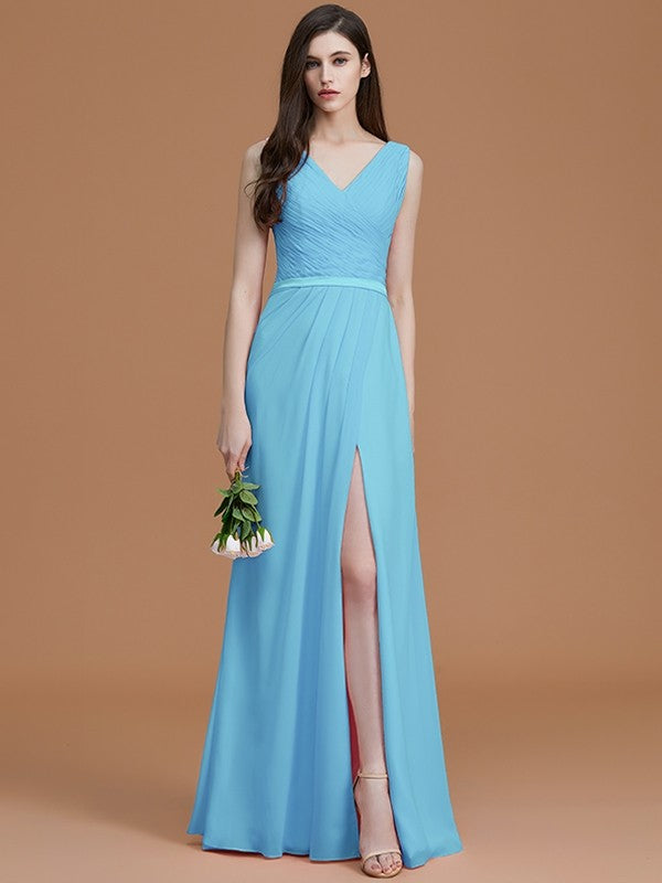 V-Neck Elegant Sleeveless Ruched Chiffon Bridesmaid Dresses