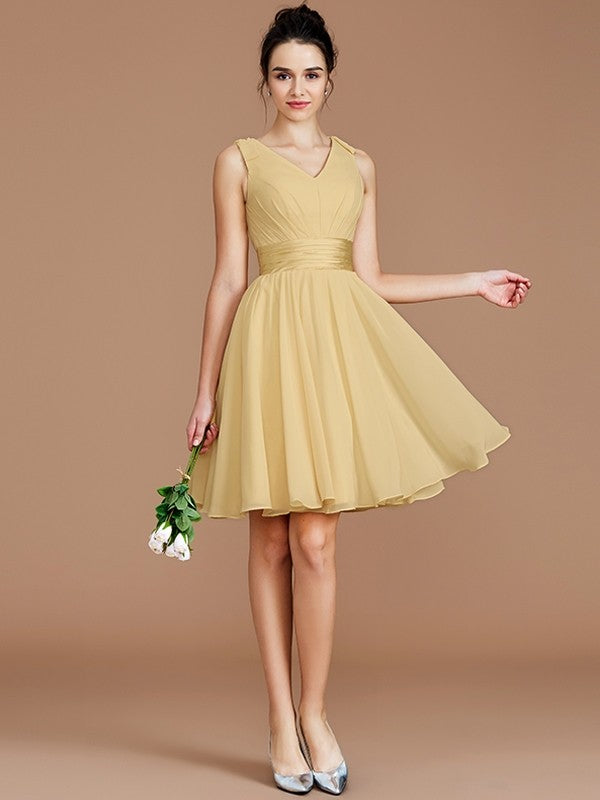 V-Neck Elegant Sleeveless Sash/Ribbon/Belt Short/Mini Chiffon Bridesmaid Dresses