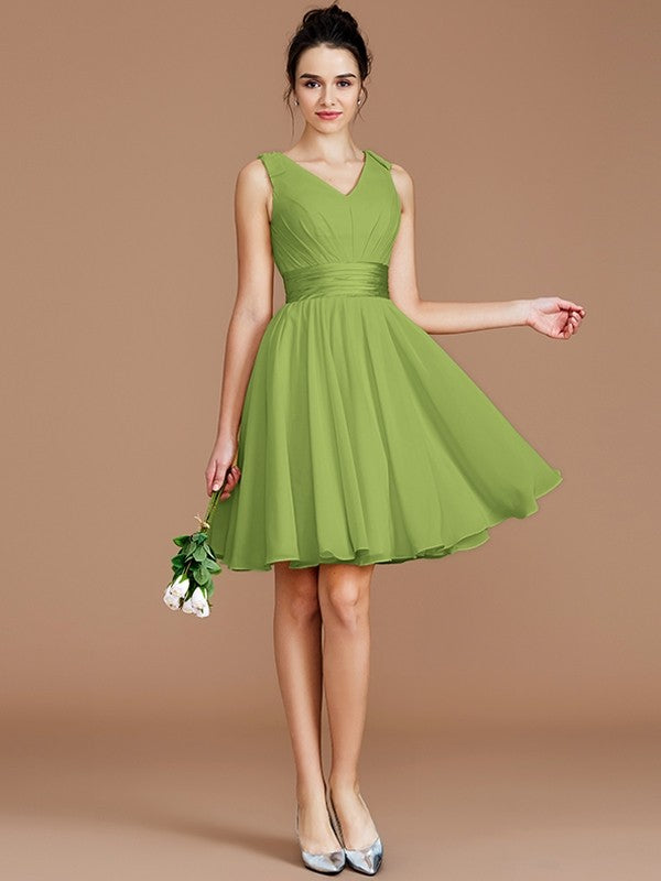 V-Neck Elegant Sleeveless Sash/Ribbon/Belt Short/Mini Chiffon Bridesmaid Dresses