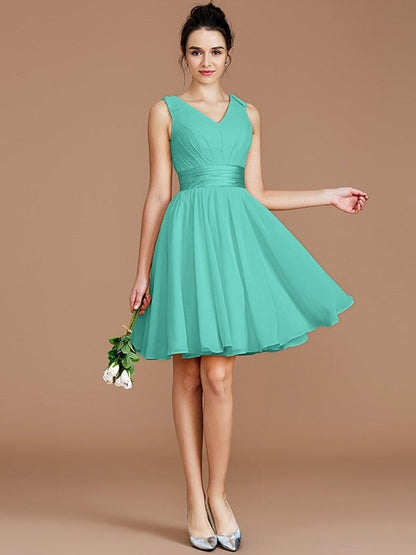 V-Neck Elegant Sleeveless Sash/Ribbon/Belt Short/Mini Chiffon Bridesmaid Dresses