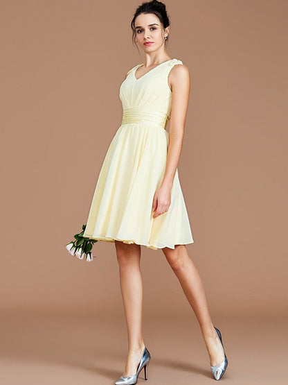 V-Neck Elegant Sleeveless Sash/Ribbon/Belt Short/Mini Chiffon Bridesmaid Dresses