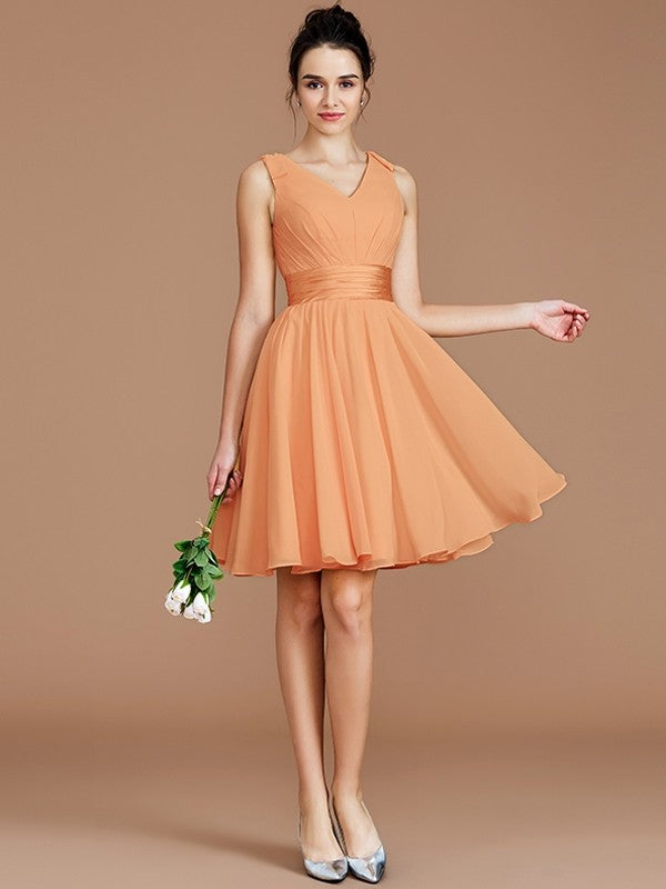 V-Neck Elegant Sleeveless Sash/Ribbon/Belt Short/Mini Chiffon Bridesmaid Dresses