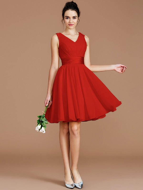 V-Neck Elegant Sleeveless Sash/Ribbon/Belt Short/Mini Chiffon Bridesmaid Dresses