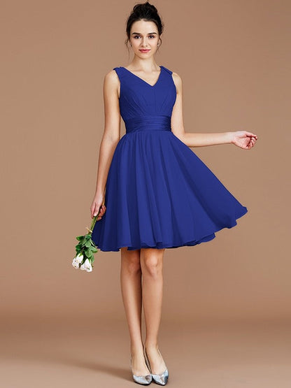 V-Neck Elegant Sleeveless Sash/Ribbon/Belt Short/Mini Chiffon Bridesmaid Dresses