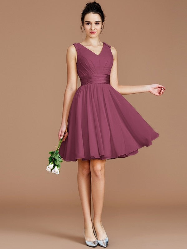 V-Neck Elegant Sleeveless Sash/Ribbon/Belt Short/Mini Chiffon Bridesmaid Dresses