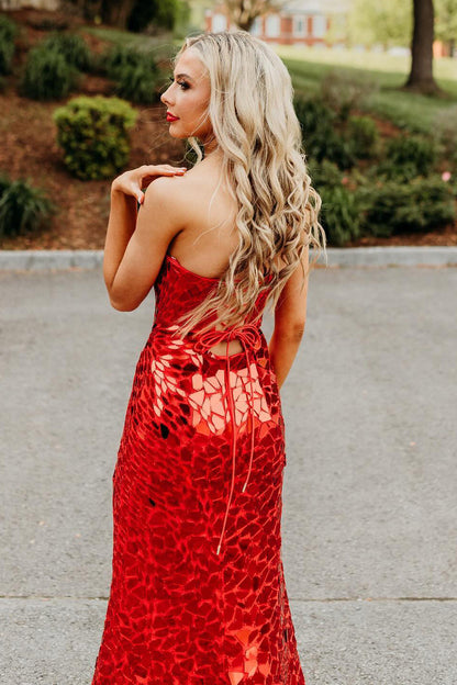 Veilance | Red Strapless Mermaid Sequins Long Prom Dresses With Split