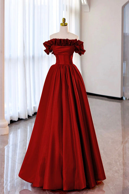 Milan | Burgundy Strapless Satin Long Prom Dress, A-Line Evening Party Dress