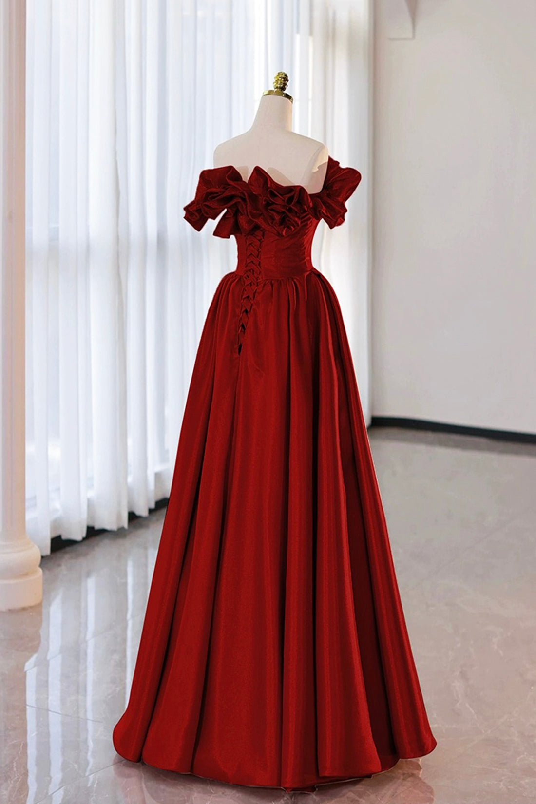 Milan | Burgundy Strapless Satin Long Prom Dress, A-Line Evening Party Dress