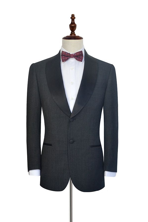 Well-cut Dark Grey Black Shawl Collar Wedding Tuxedos Two Buttons Wedding Suits for Men