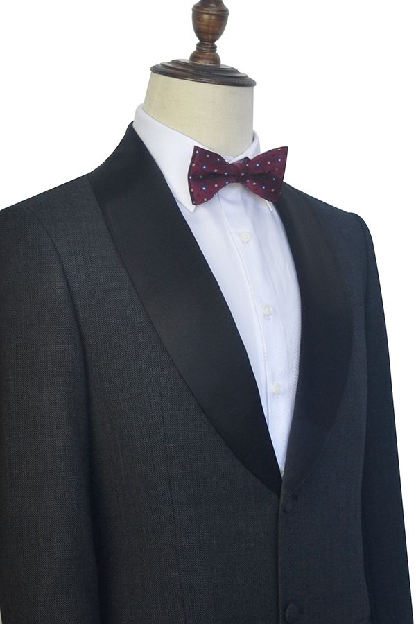 Well-cut Dark Grey Black Shawl Collar Wedding Tuxedos Two Buttons Wedding Suits for Men