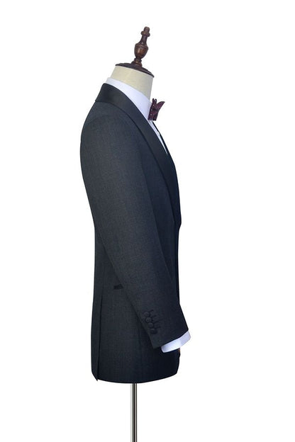 Well-cut Dark Grey Black Shawl Collar Wedding Tuxedos Two Buttons Wedding Suits for Men