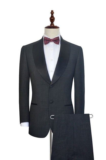 Well-cut Dark Grey Black Shawl Collar Wedding Tuxedos Two Buttons Wedding Suits for Men